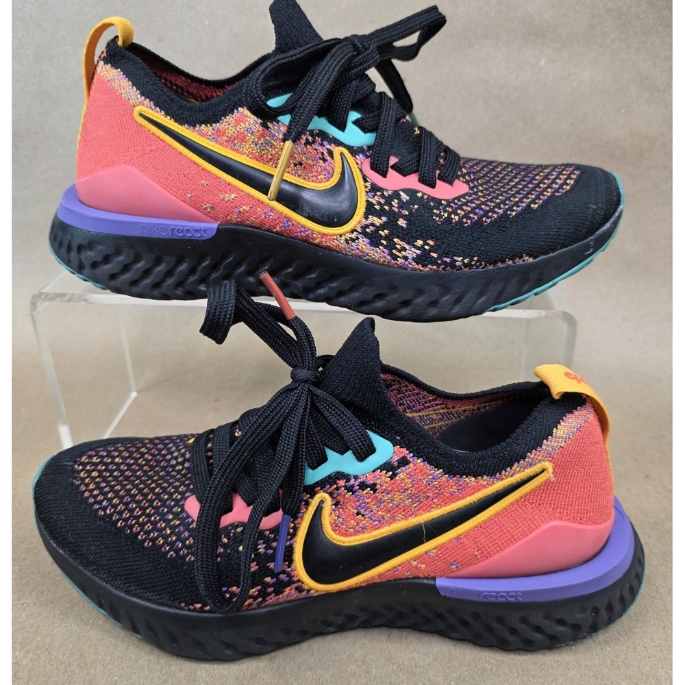 Nike Epic (Sz 5) React Flyknit 2 Women's Running Shoes Black Ember Sneakers